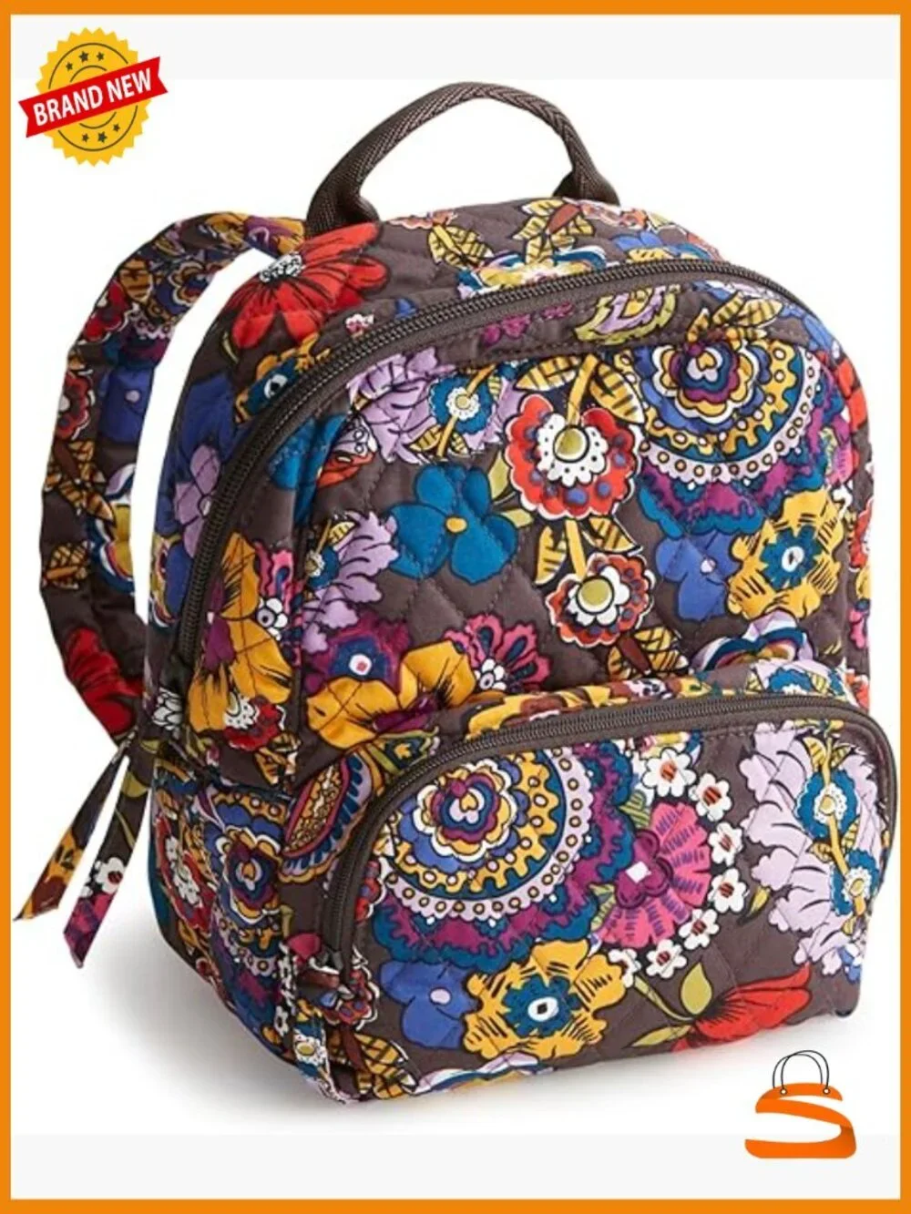 Premium Cotton Mini Backpack, Floral, Zip Closure, 2 Pockets
